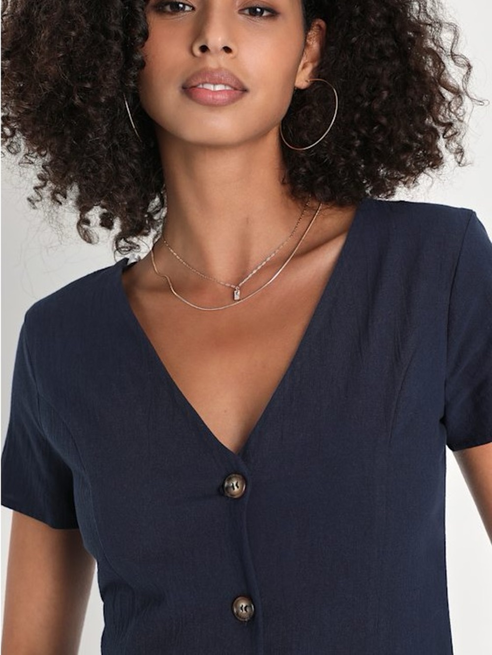 Lulus Everyday Sweetness Button Front Mini Dress With Pockets Navy Blue - Picture 16 of 16